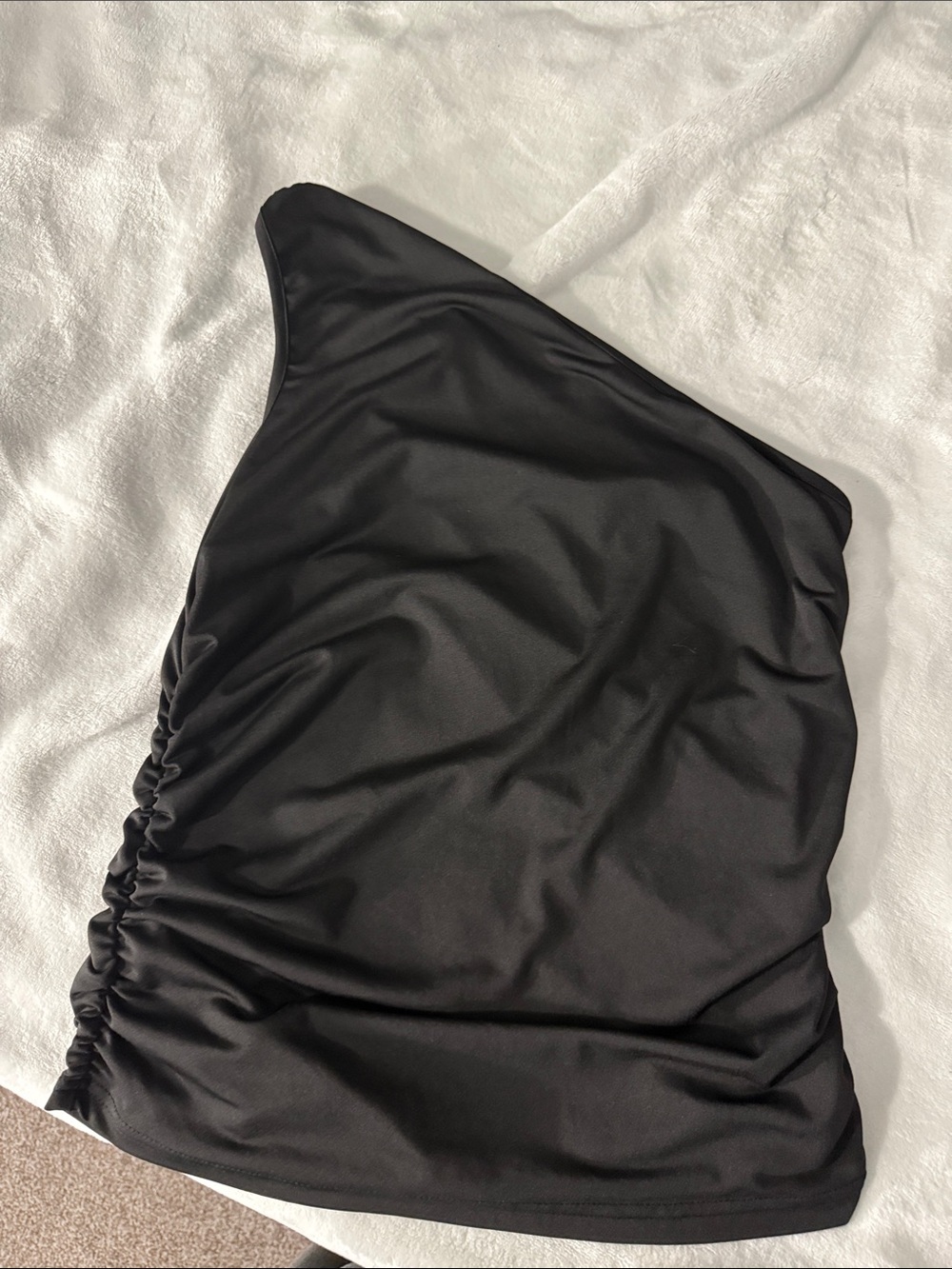 SHEIN Black One-Shoulder Ruched Tank Top